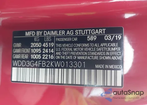 2019 Mercedes-Benz A 220 4Matic из США, поврежденный, VIN WDD3G4FB2KW013301